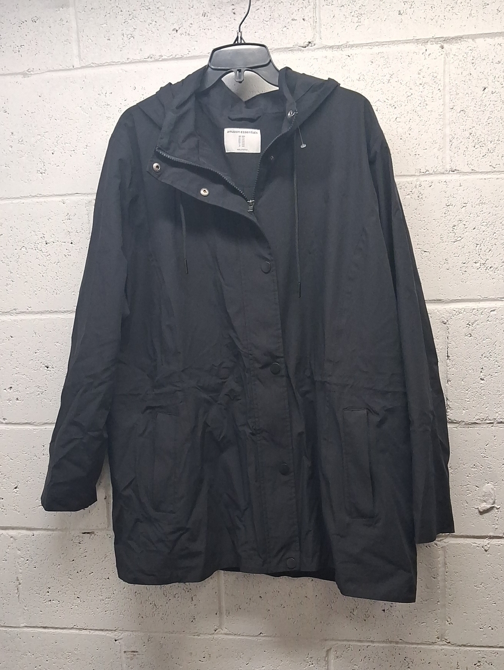 NWT XXL Unisex Amazon Essentials Black Hooded Trench Coat